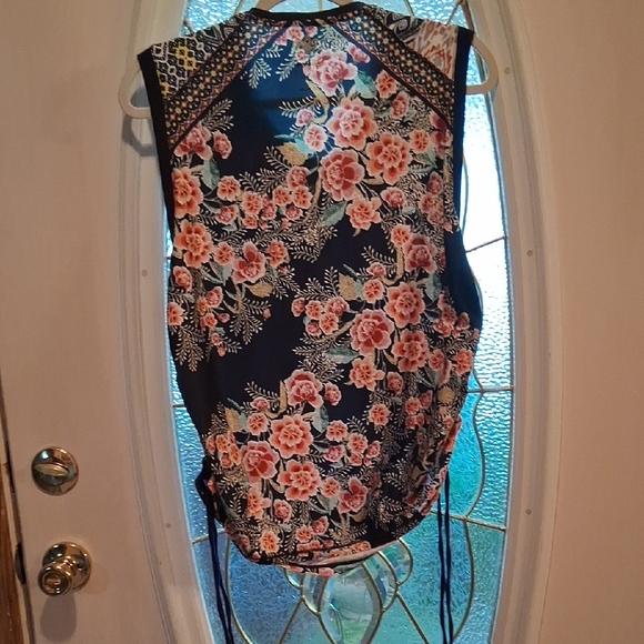 Johnny Was Floral Tank Top - Navy Blue and Pink - Picture 3 of 4